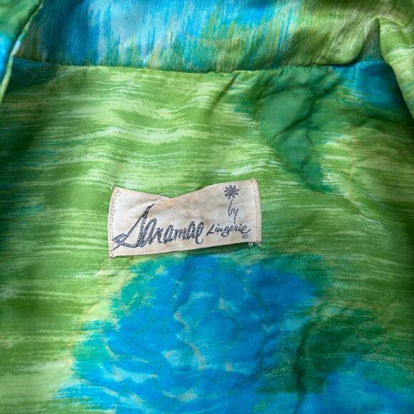 Vintage 1970s Saramae Floral Button Down House Dress Green Blue - Picture 9 of 9